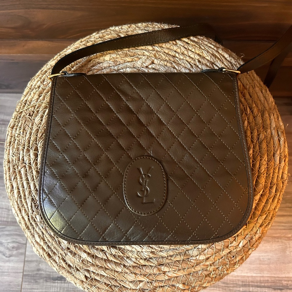 Yves Saint Laurent Vintage Dark Brown Quilted Shoulder Bag COA Included